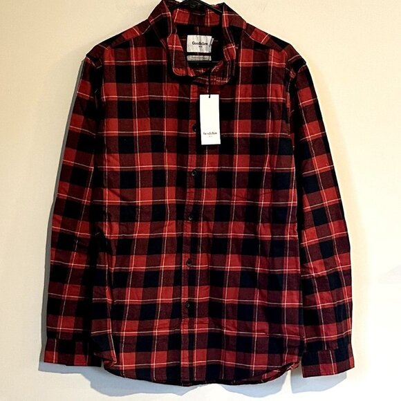 NWT Goodfellow Red Plaid Long Sleeve Button Up Shirt - Large - Picture 1 of 5